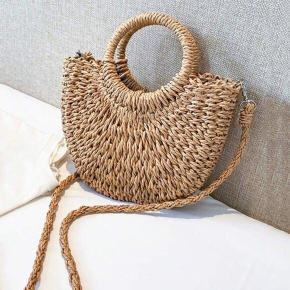 Handbags - Mini Straw Bag Summer Woven Handbag Lightweight Detachable Strap, Spring Purse
